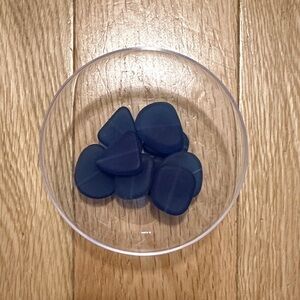 Dark blue sea glass style beads - qty 9
